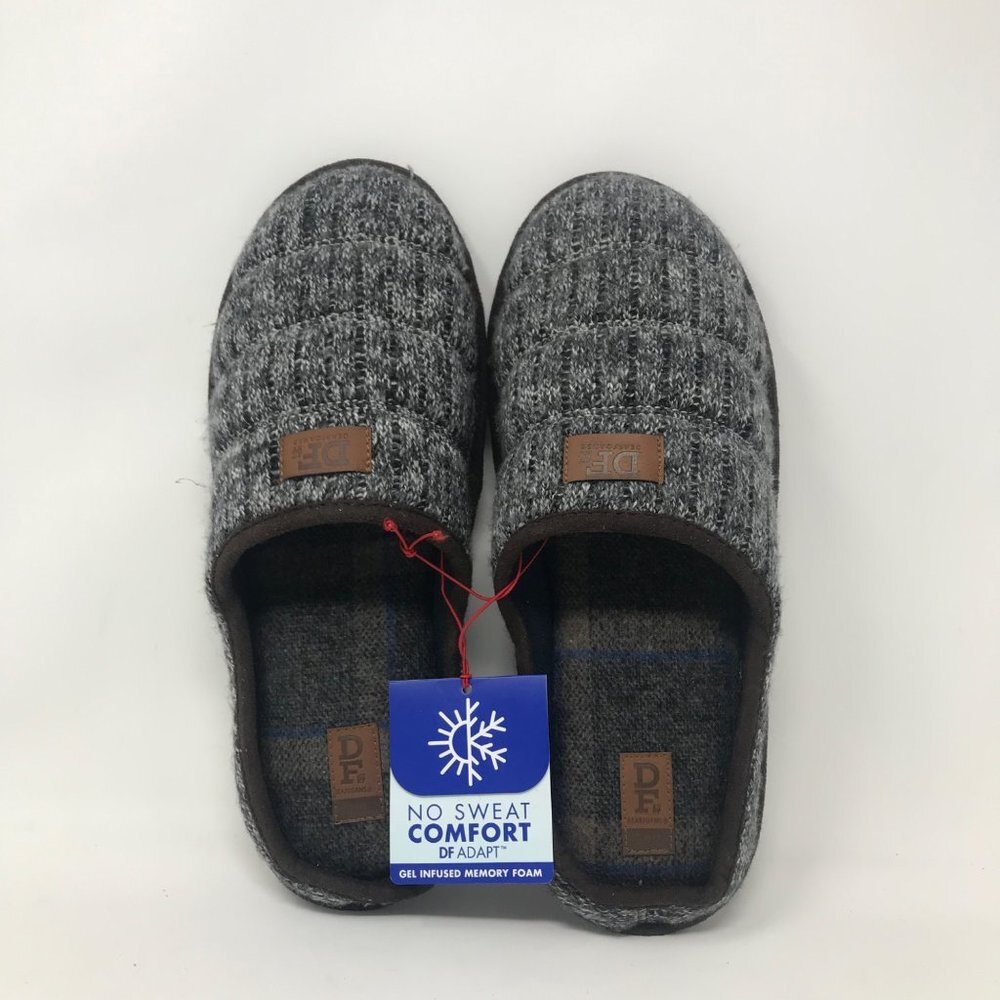 Dearfoams Memory Foam Charcoal Grey Gary Sweater Knit Slippers Size 11-12 Large